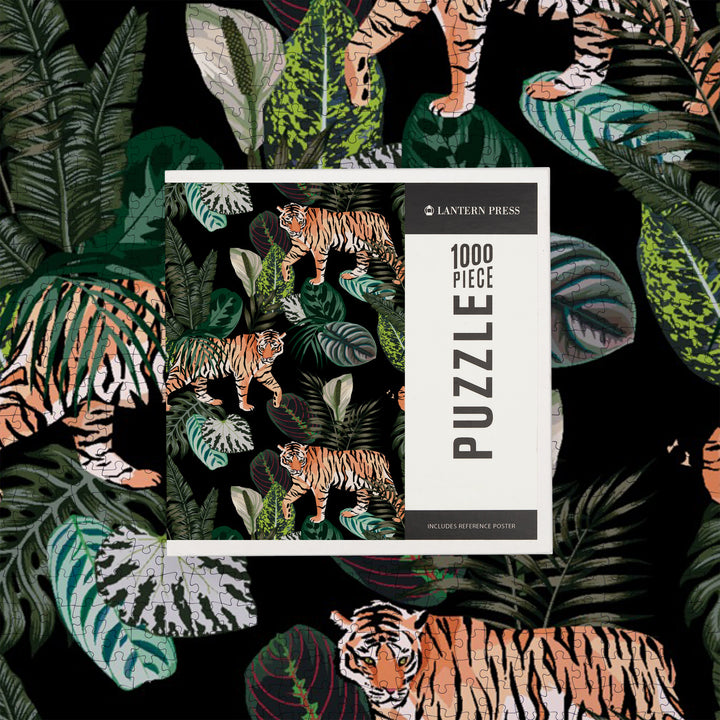 Tigers at Night, Seamless Vector Pattern, Jigsaw Puzzle Puzzle Lantern Press 