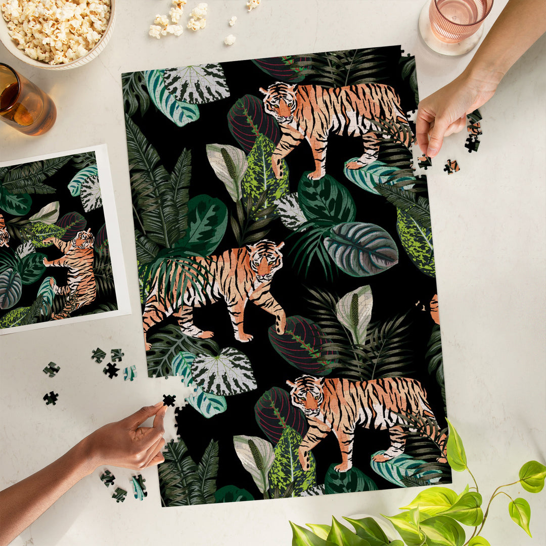 Tigers at Night, Seamless Vector Pattern, Jigsaw Puzzle Puzzle Lantern Press 