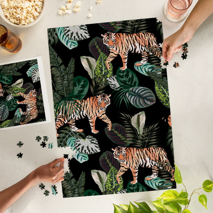 Tigers at Night, Seamless Vector Pattern, Jigsaw Puzzle Puzzle Lantern Press 