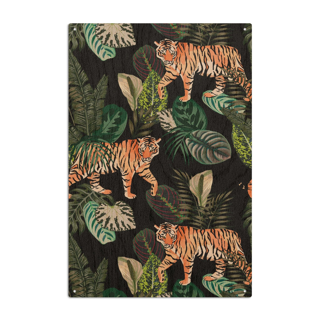 Tigers at Night, Seamless Vector Pattern, Wood Signs and Postcards Wood Lantern Press 10 x 15 Wood Sign 