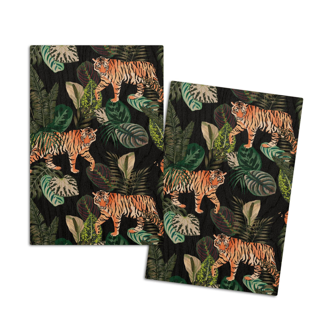 Tigers at Night, Seamless Vector Pattern, Wood Signs and Postcards Wood Lantern Press 4x6 Wood Postcard Set 