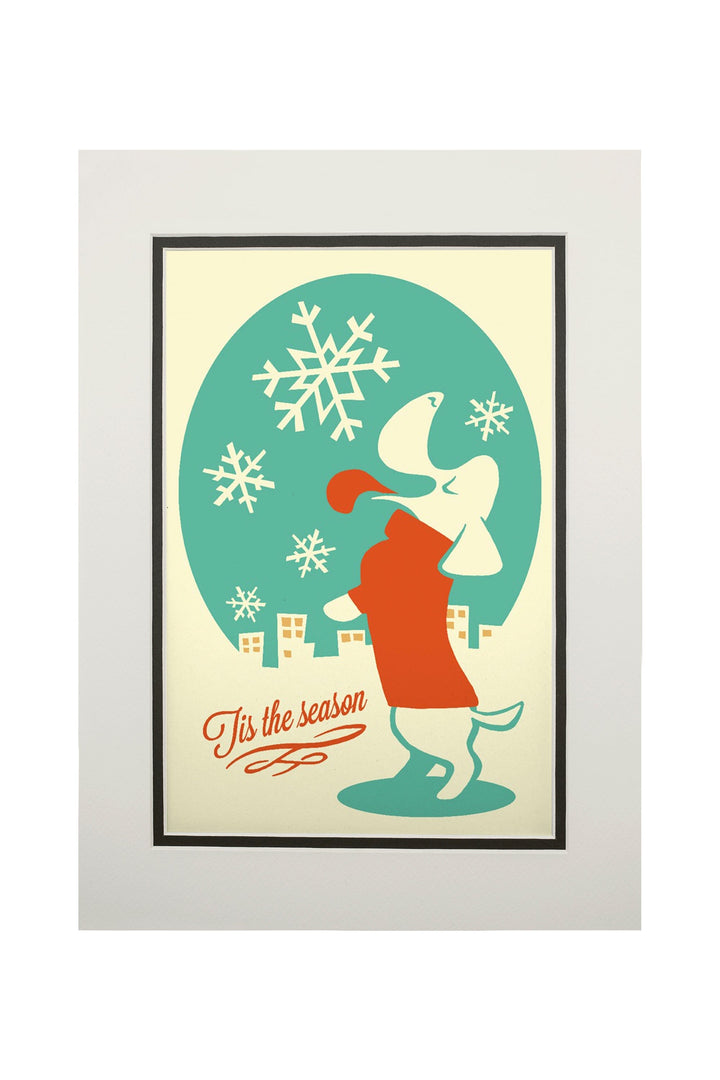 Tis the Season, Dog, Retro Christmas, Art & Giclee Prints Art Lantern Press 11 x 14 Matted Art Print 