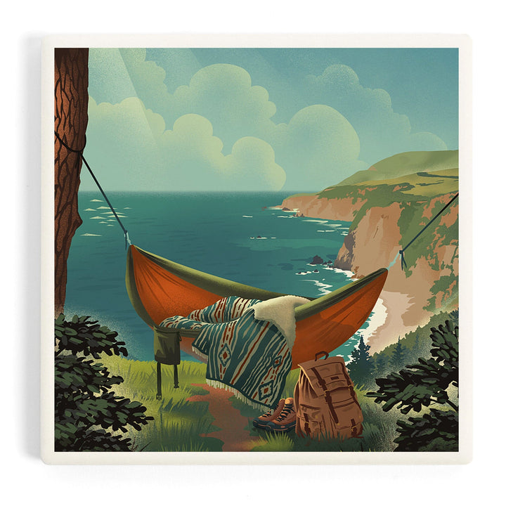 Today's Office, Coastal Series, Hammock on Beach,, Coasters Coasters Lantern Press Coaster 
