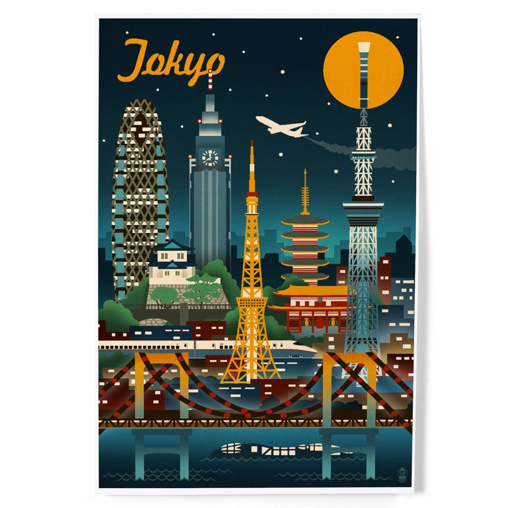 Tokyo, Japan, Retro Skyline art prints, metal signs