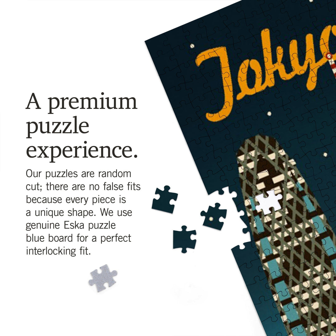 Tokyo, Japan, Retro Skyline, Jigsaw Puzzle Puzzle Lantern Press 