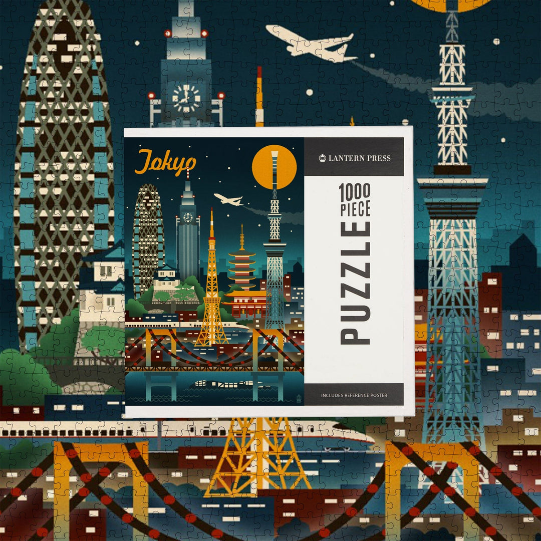 Tokyo, Japan, Retro Skyline, Jigsaw Puzzle Puzzle Lantern Press 
