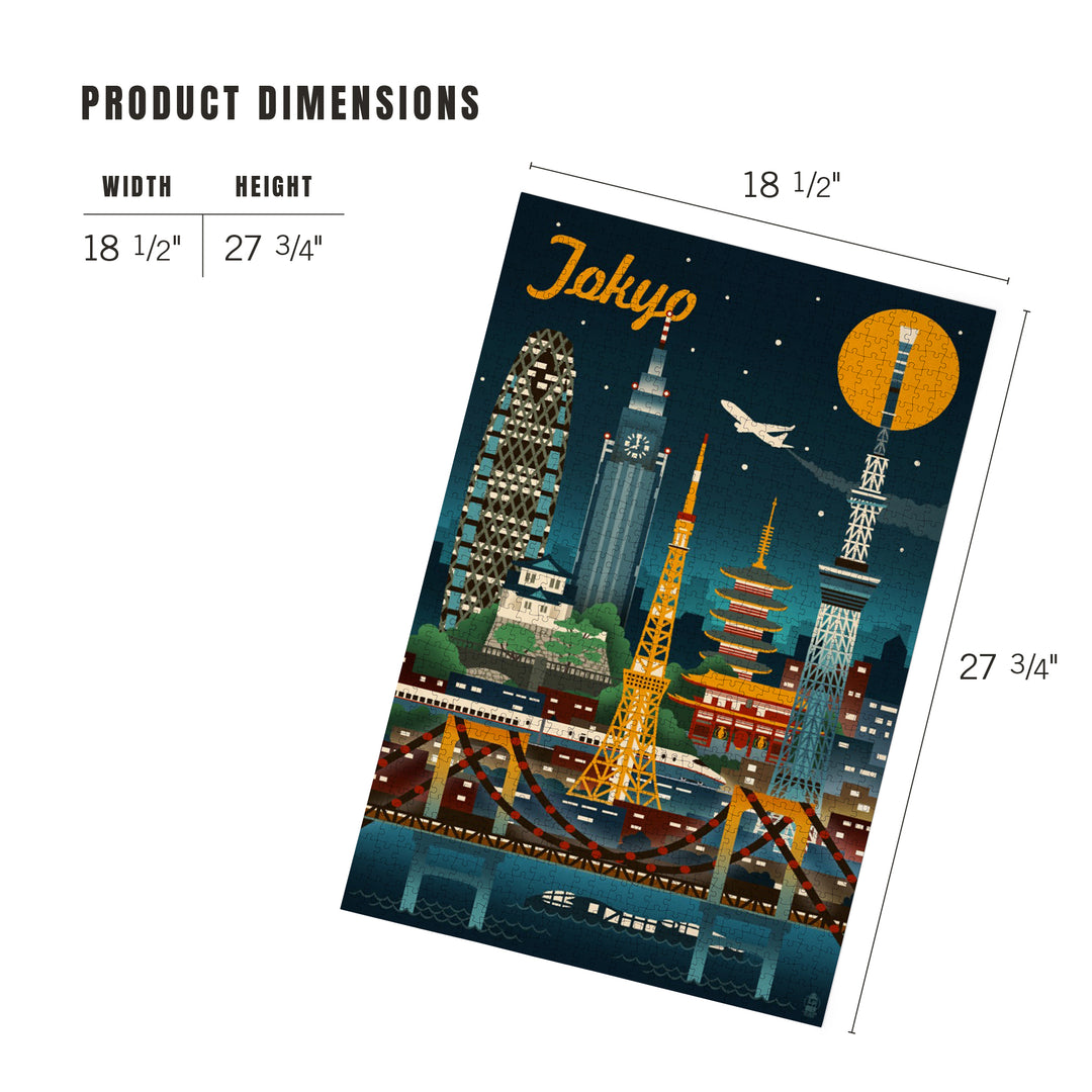 Tokyo, Japan, Retro Skyline, Jigsaw Puzzle Puzzle Lantern Press 
