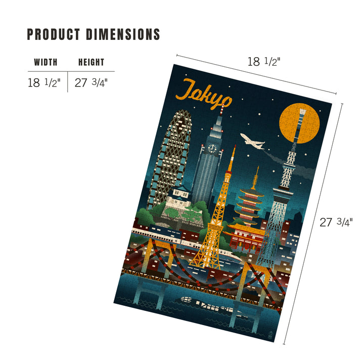 Tokyo, Japan, Retro Skyline, Jigsaw Puzzle Puzzle Lantern Press 