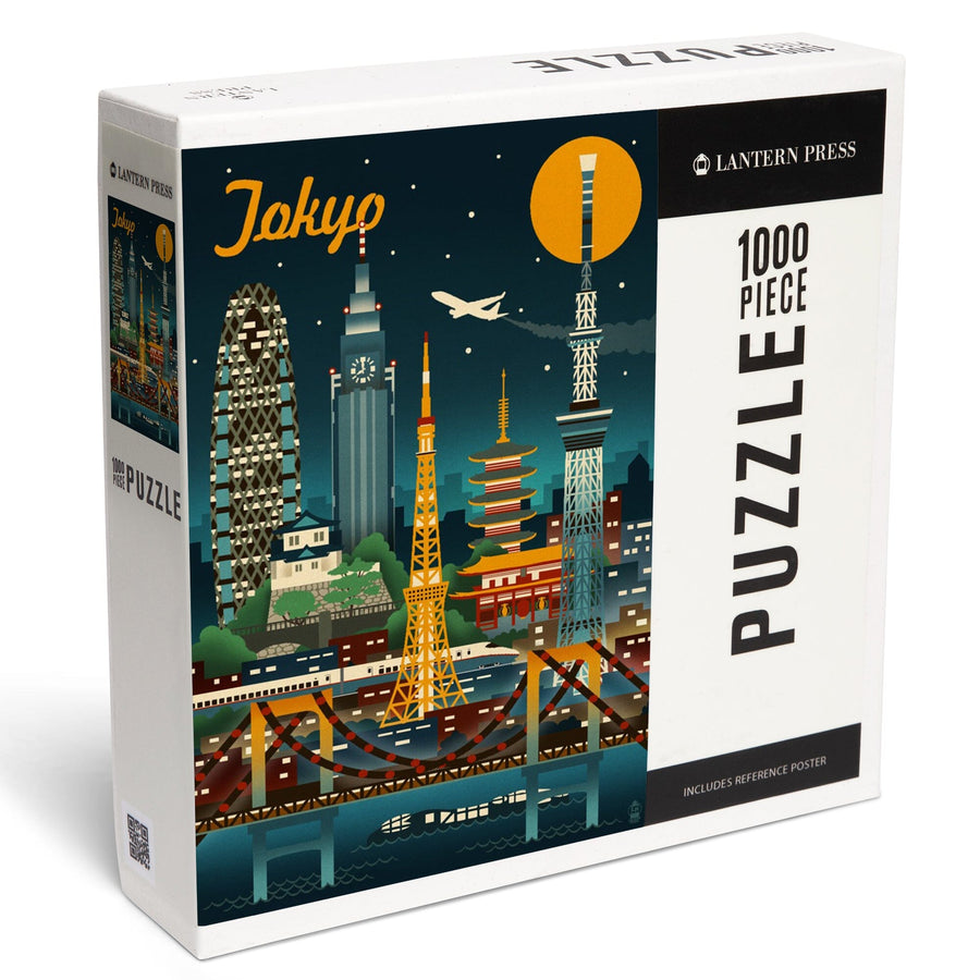 Tokyo, Japan, Retro Skyline, Jigsaw Puzzle Puzzle Lantern Press 