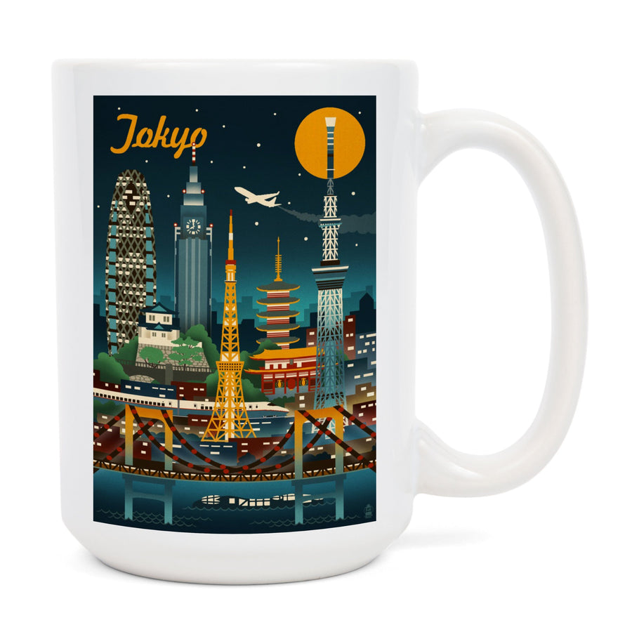 Tokyo, Japan, Retro Skyline, Lantern Press Artwork, Ceramic Mug Mugs Lantern Press 