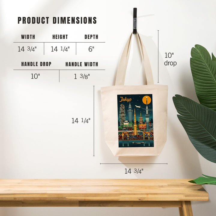 Tokyo, Japan, Retro Skyline, Tote Bag Totes Lantern Press 