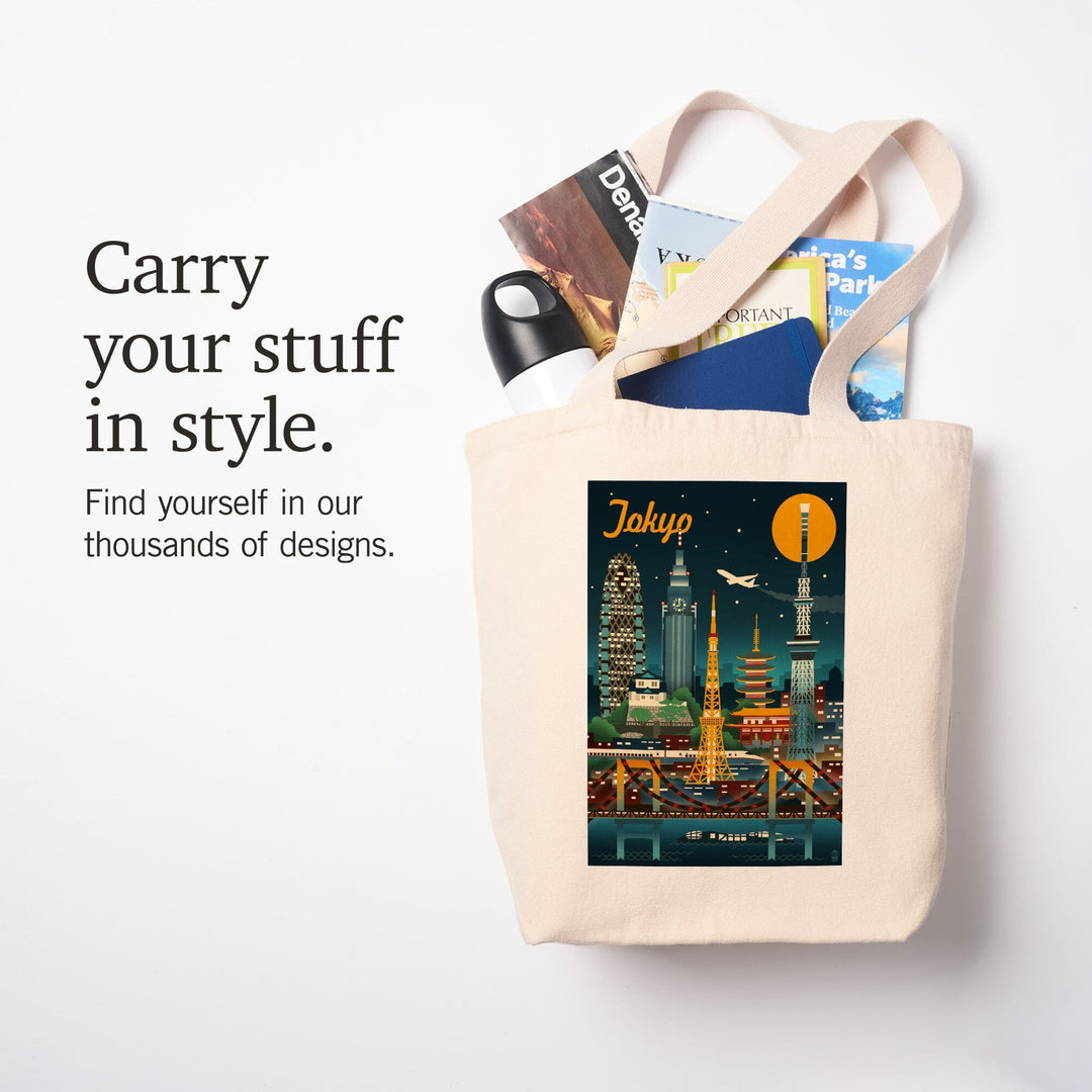 Tokyo, Japan, Retro Skyline, Tote Bag Totes Lantern Press 