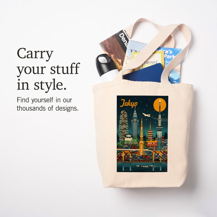 Tokyo, Japan, Retro Skyline, Tote Bag Totes Lantern Press 