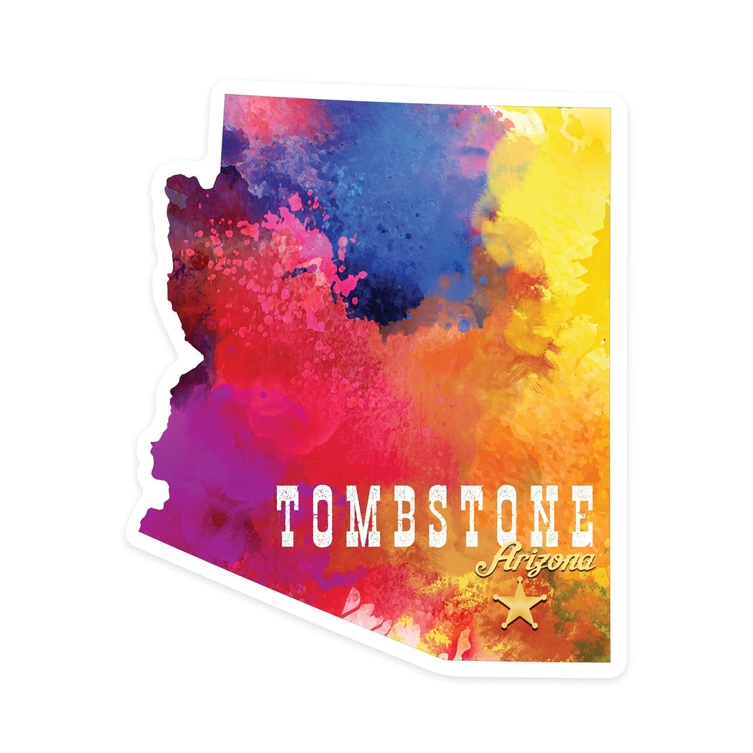 Tombstone, Arizona, State Abstract, Watercolor, Contour, Vinyl Sticker Sticker Lantern Press 