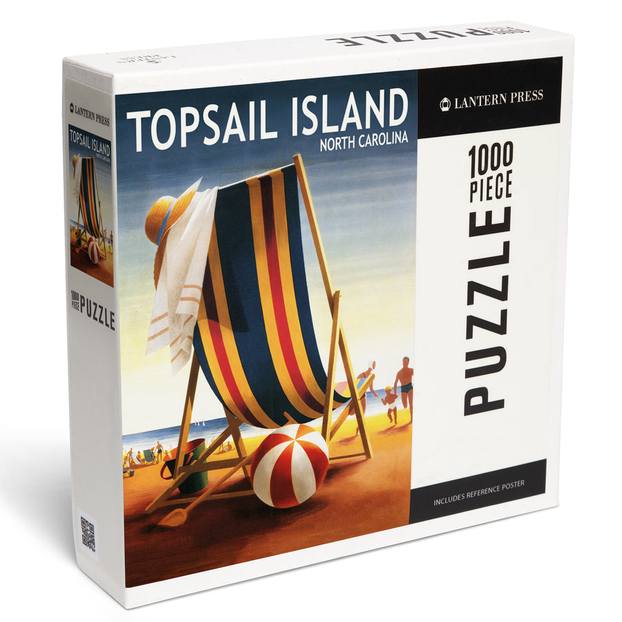Topsail Island, North Carolina, Beach Chair and Ball, Jigsaw Puzzle Puzzle Lantern Press 
