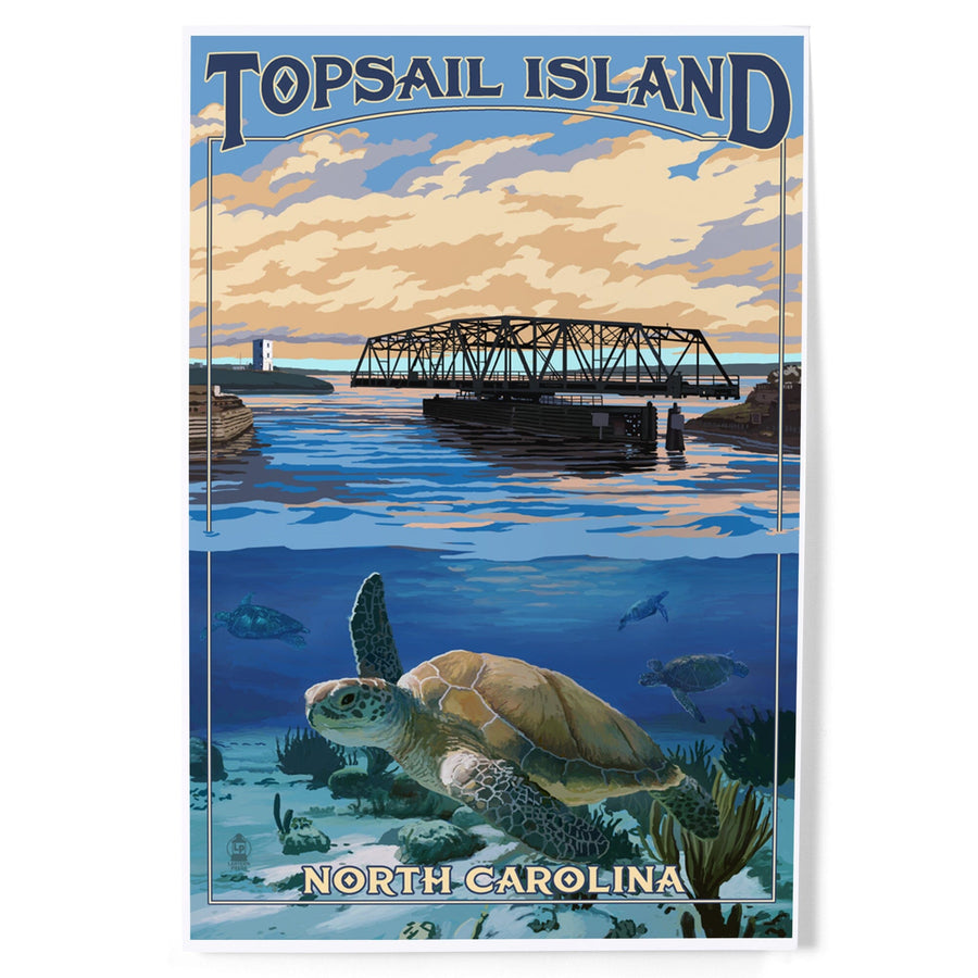 Topsail Island, North Carolina, Bridge View, Art & Giclee Prints Art Lantern Press 