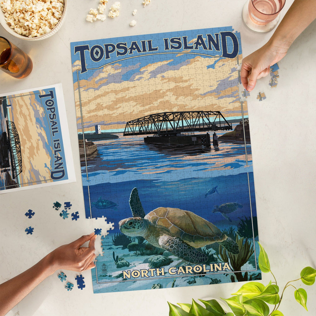 Topsail Island, North Carolina, Bridge View, Jigsaw Puzzle Puzzle Lantern Press 