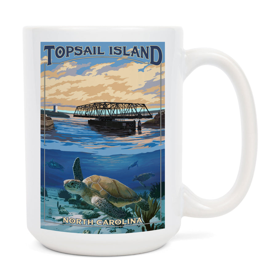 Topsail Island, North Carolina, Bridge View, Lantern Press Artwork, Ceramic Mug Mugs Lantern Press 
