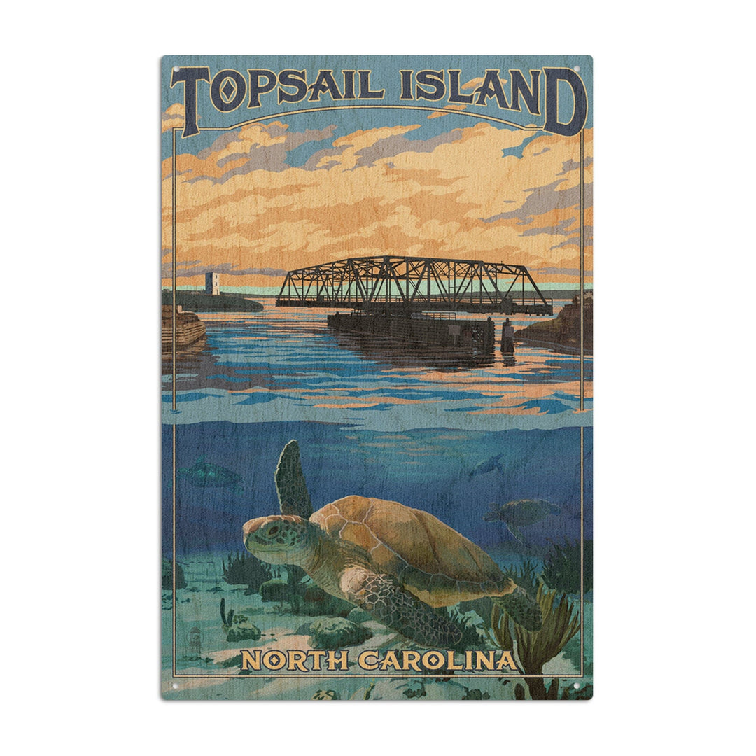 Topsail Island, North Carolina, Bridge View, Lantern Press Artwork, Wood Signs and Postcards Wood Lantern Press 10 x 15 Wood Sign 