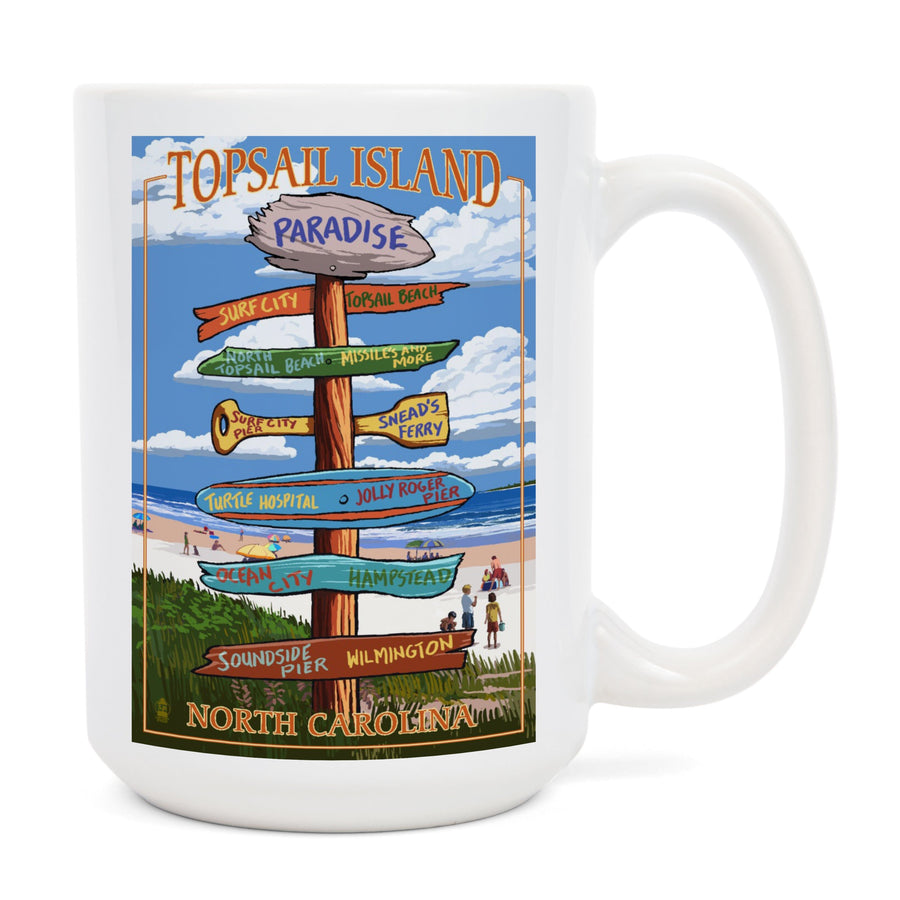 Topsail Island, North Carolina, Destination Sign, Ceramic Mug Mugs Lantern Press 