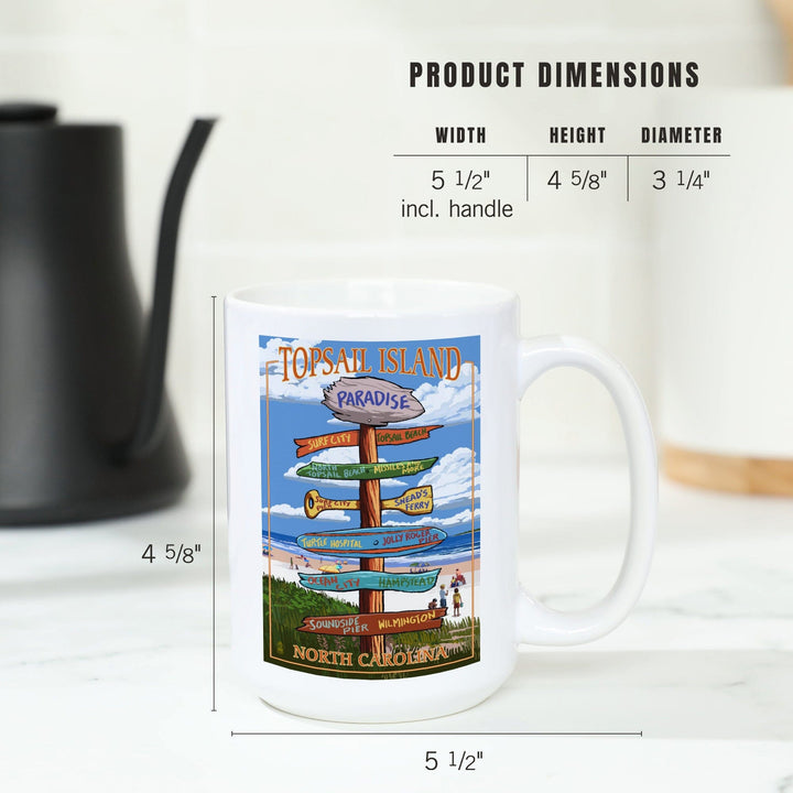 Topsail Island, North Carolina, Destination Sign, Ceramic Mug Mugs Lantern Press 