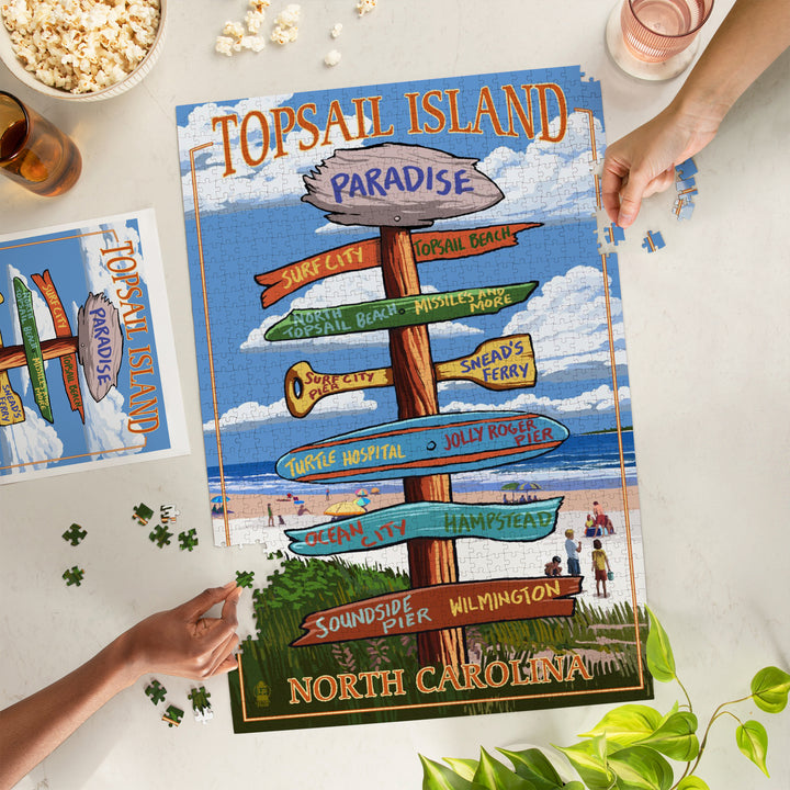Topsail Island, North Carolina, Destination Sign, Jigsaw Puzzle Puzzle Lantern Press 