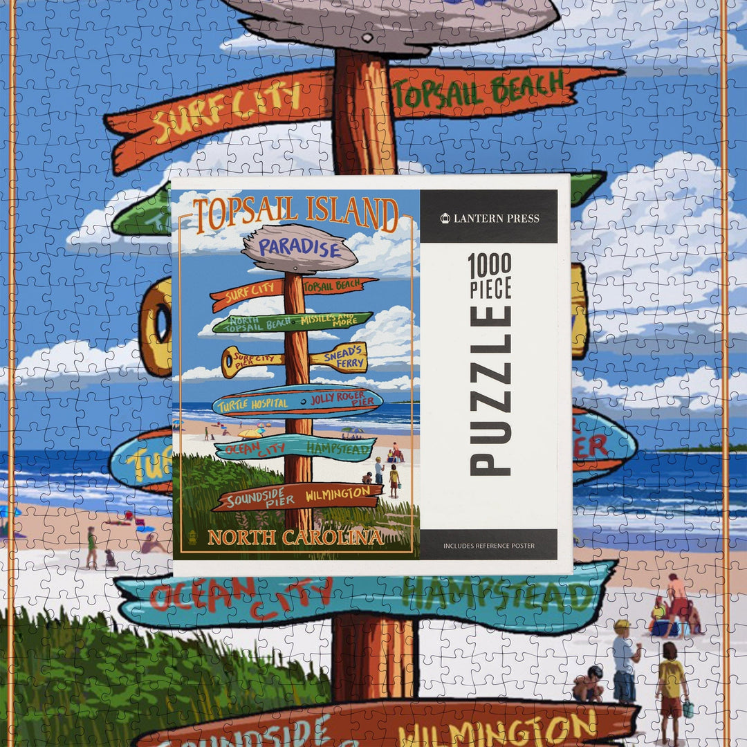 Topsail Island, North Carolina, Destination Sign, Jigsaw Puzzle Puzzle Lantern Press 