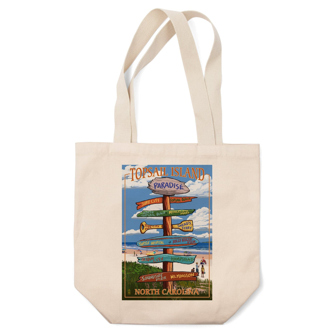 Topsail Island, North Carolina, Destination Sign, Lantern Press Artwork, Tote Bag Totes Lantern Press 