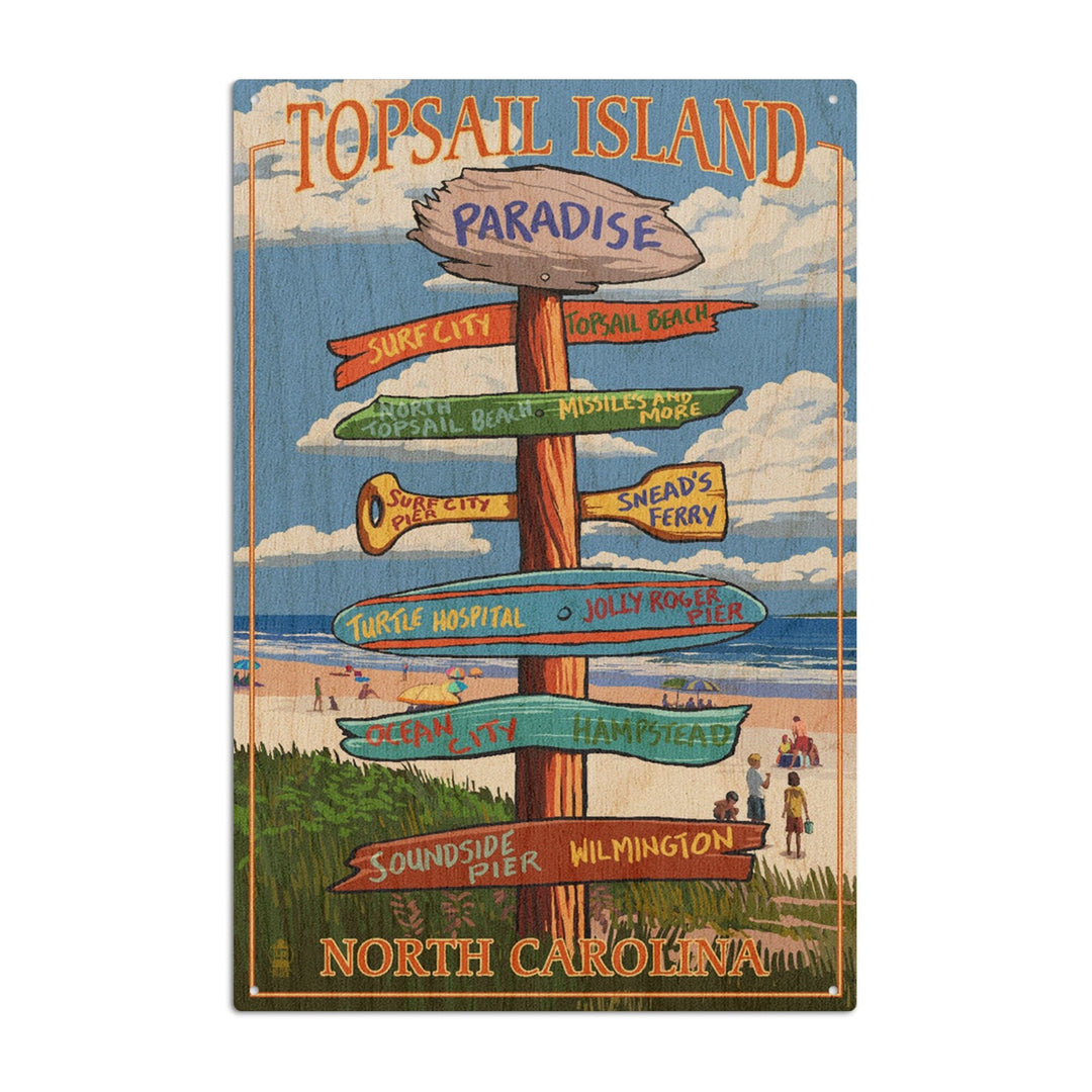 Topsail Island, North Carolina, Destination Sign, Lantern Press Artwork, Wood Signs and Postcards Wood Lantern Press 10 x 15 Wood Sign 