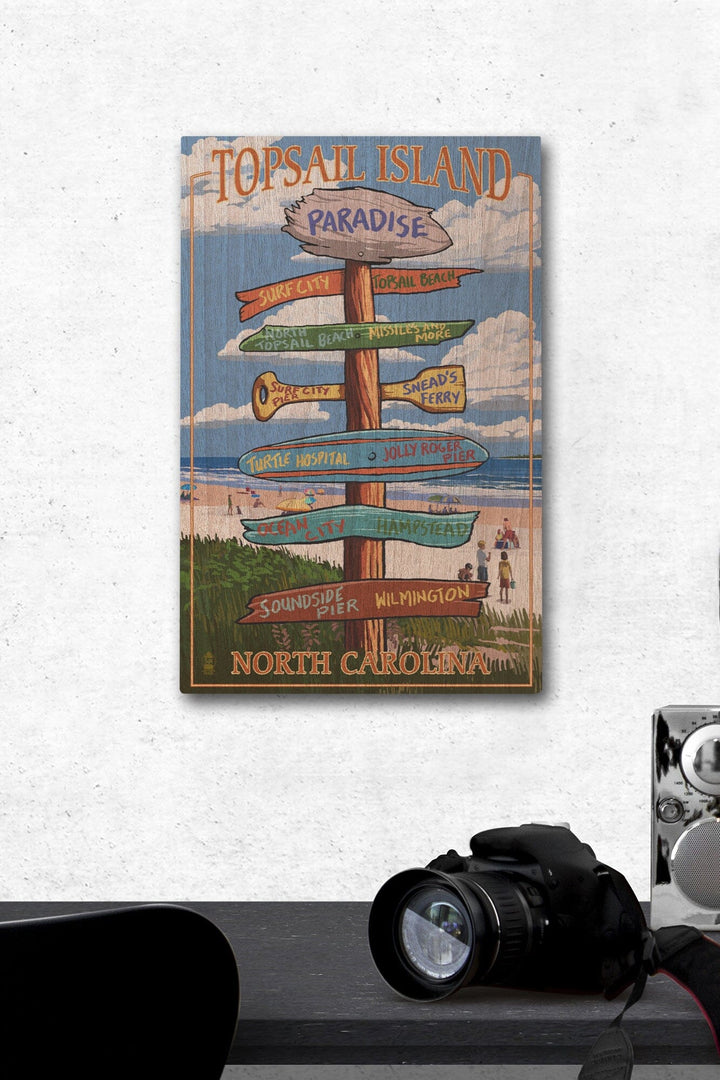 Topsail Island, North Carolina, Destination Sign, Lantern Press Artwork, Wood Signs and Postcards Wood Lantern Press 12 x 18 Wood Gallery Print 
