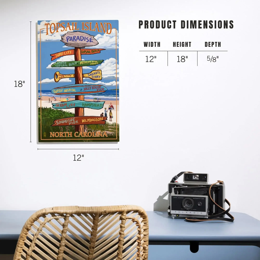 Topsail Island, North Carolina, Destination Sign, Lantern Press Artwork, Wood Signs and Postcards Wood Lantern Press 