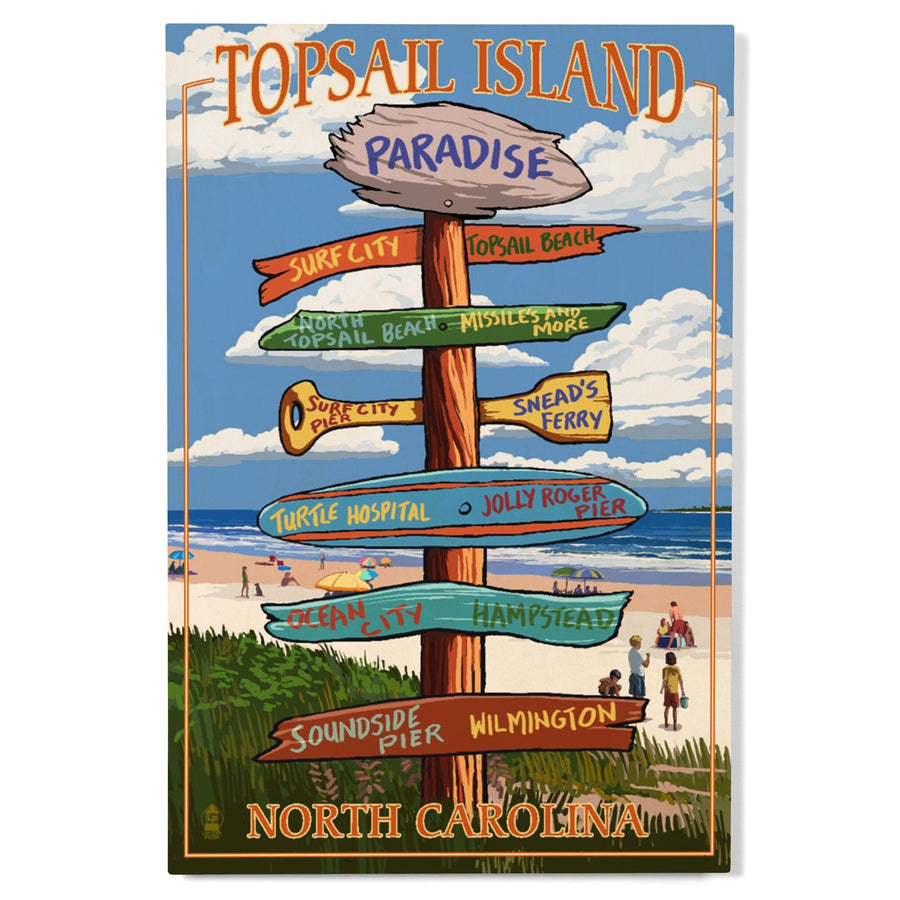 Topsail Island, North Carolina, Destination Sign, Lantern Press Artwork, Wood Signs and Postcards Wood Lantern Press 