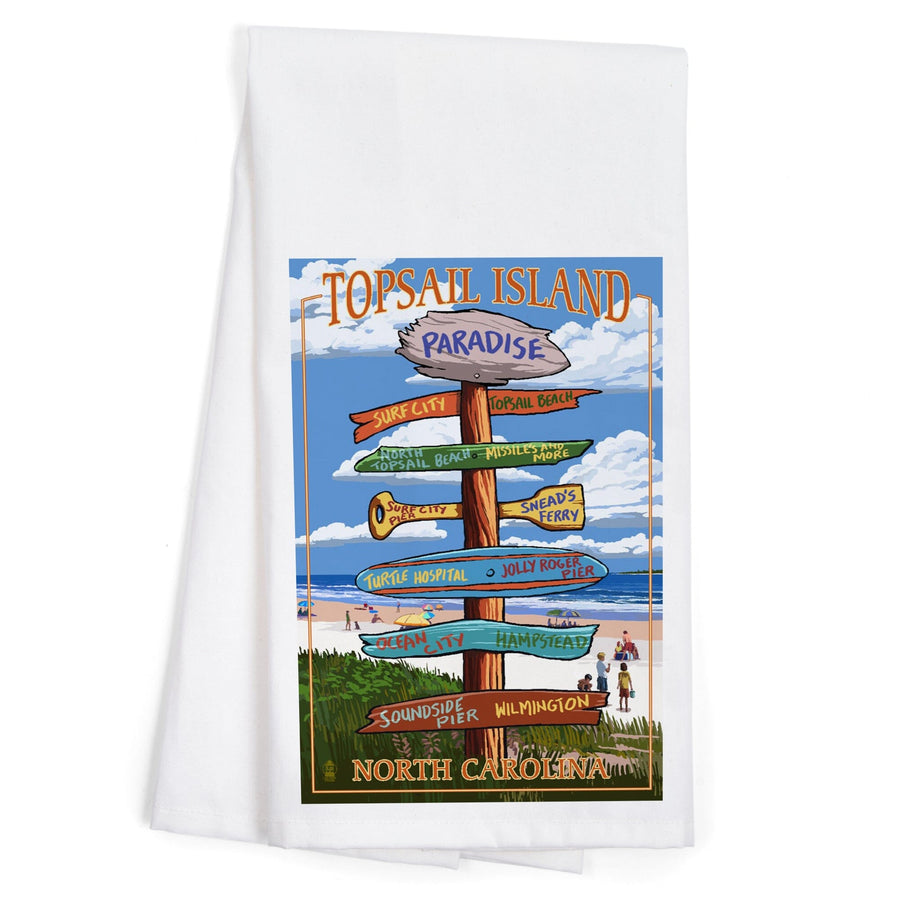 Topsail Island, North Carolina, Destination Sign, Organic Cotton Kitchen Tea Towels Kitchen Lantern Press 