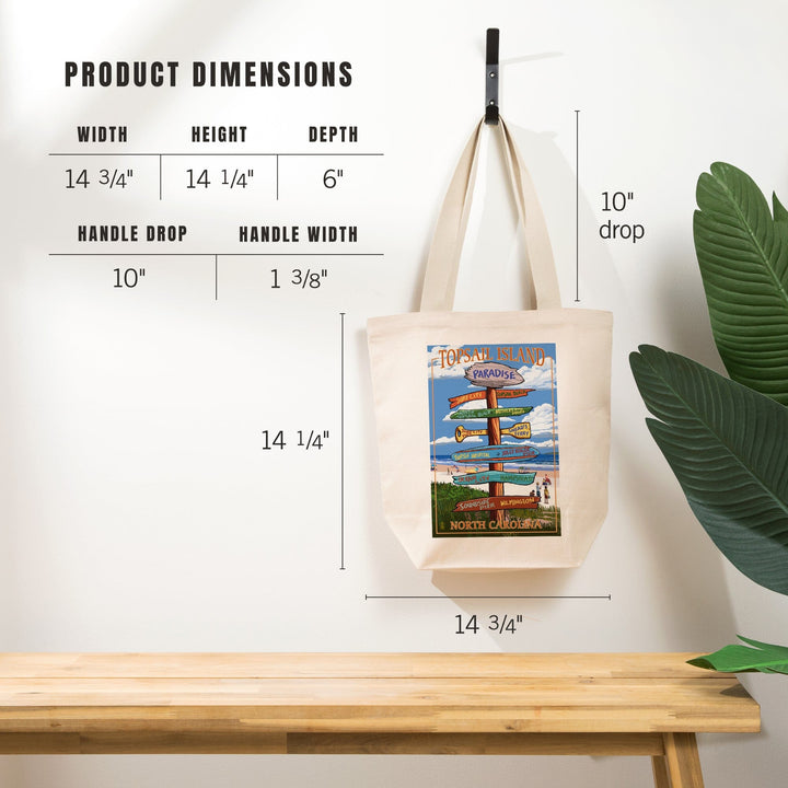 Topsail Island, North Carolina, Destination Sign, Tote Bag Totes Lantern Press 