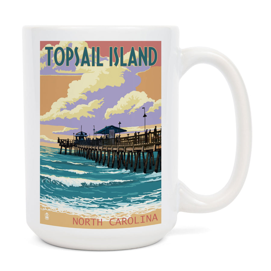 Topsail Island, North Carolina, Pier and Sunset, Ceramic Mug Mugs Lantern Press 