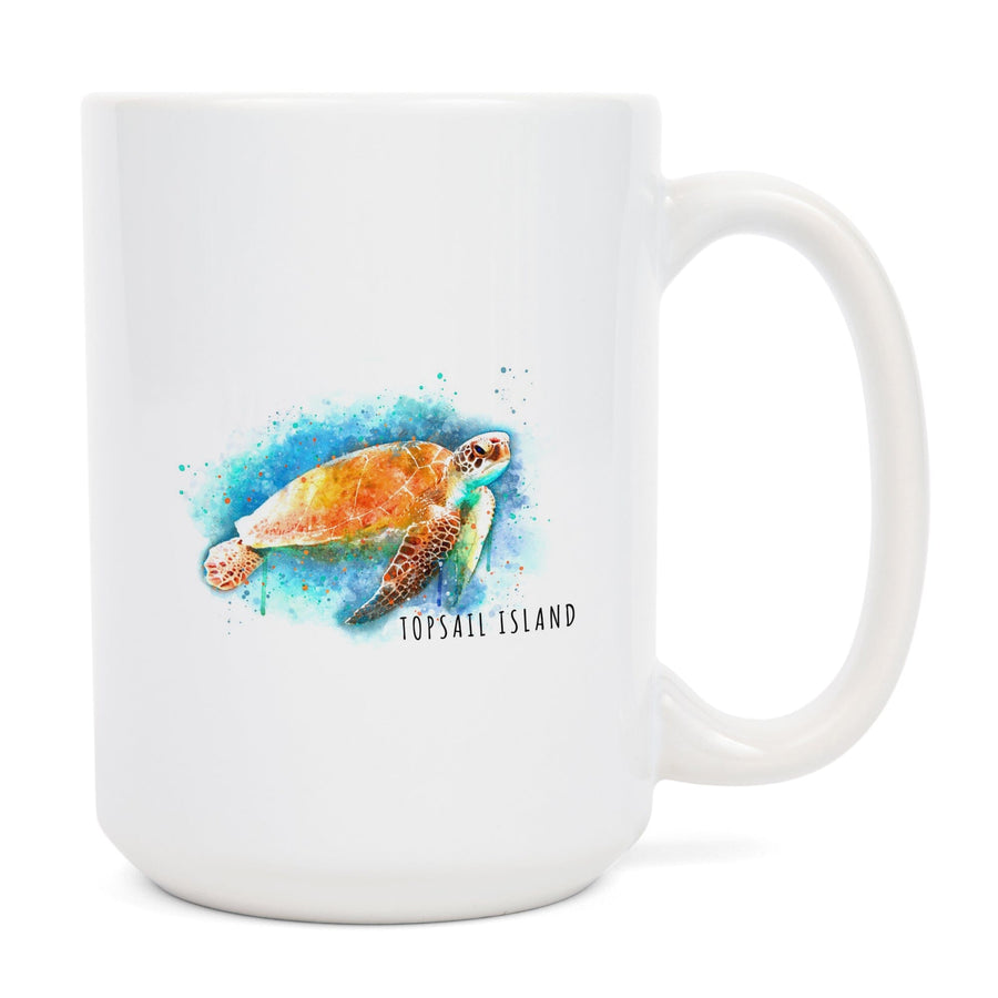 Topsail Island, North Carolina, Sea Turtle, Watercolor, Lantern Press Artwork, Ceramic Mug Mugs Lantern Press 
