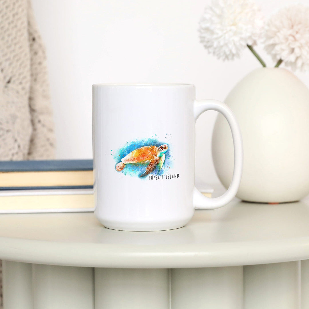 Topsail Island, North Carolina, Sea Turtle, Watercolor, Lantern Press Artwork, Ceramic Mug Mugs Lantern Press 