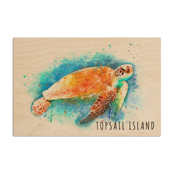 Topsail Island, North Carolina, Sea Turtle, Watercolor, Lantern Press Artwork, Wood Signs and Postcards Wood Lantern Press 10 x 15 Wood Sign 