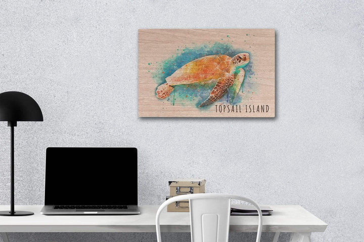 Topsail Island, North Carolina, Sea Turtle, Watercolor, Lantern Press Artwork, Wood Signs and Postcards Wood Lantern Press 12 x 18 Wood Gallery Print 