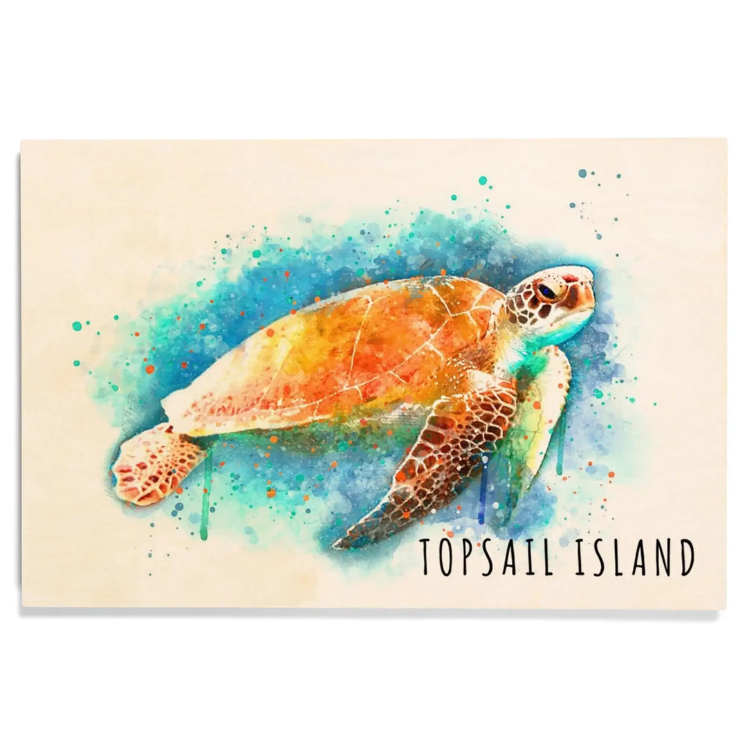 Topsail Island, North Carolina, Sea Turtle, Watercolor, Lantern Press Artwork, Wood Signs and Postcards Wood Lantern Press 