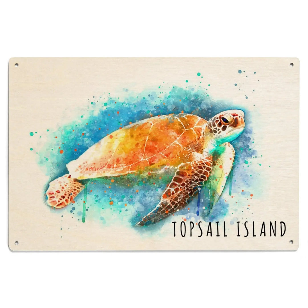Topsail Island, North Carolina, Sea Turtle, Watercolor, Lantern Press Artwork, Wood Signs and Postcards Wood Lantern Press 