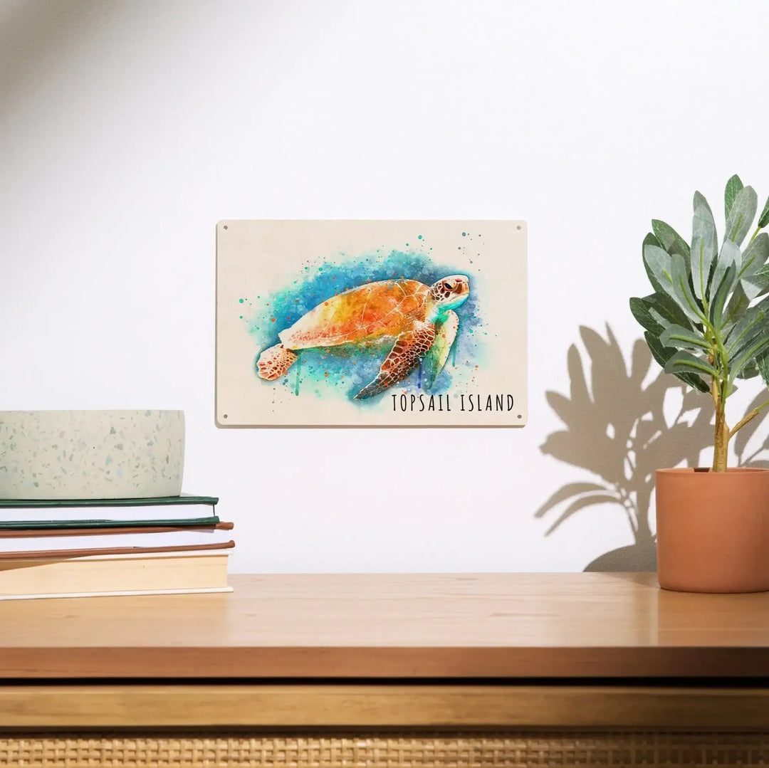 Topsail Island, North Carolina, Sea Turtle, Watercolor, Lantern Press Artwork, Wood Signs and Postcards Wood Lantern Press 