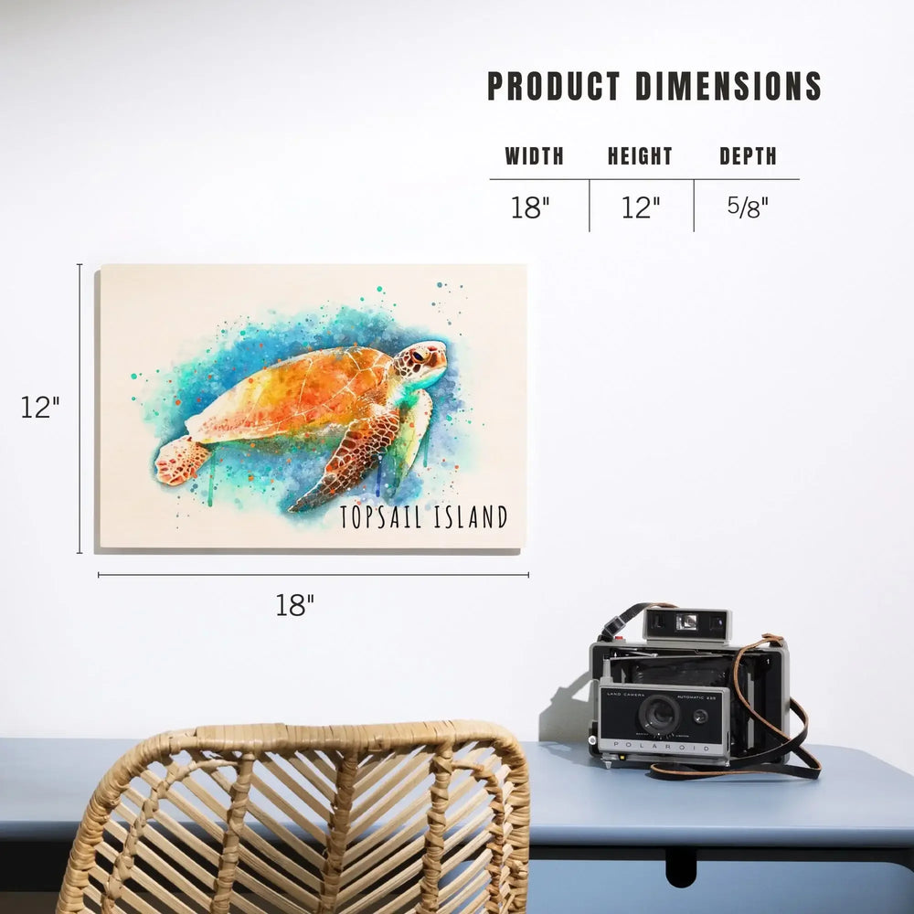 Topsail Island, North Carolina, Sea Turtle, Watercolor, Lantern Press Artwork, Wood Signs and Postcards Wood Lantern Press 