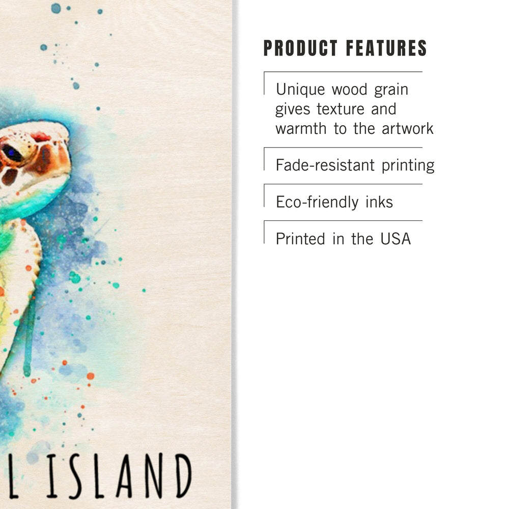 Topsail Island, North Carolina, Sea Turtle, Watercolor, Lantern Press Artwork, Wood Signs and Postcards Wood Lantern Press 