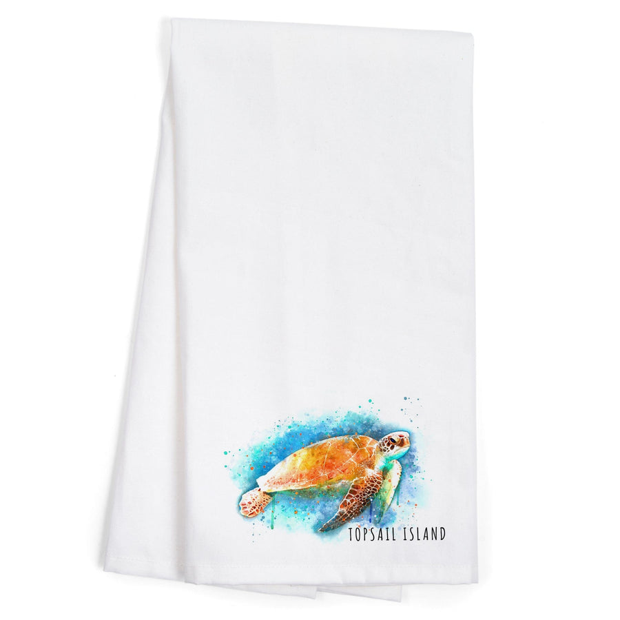 Topsail Island, North Carolina, Sea Turtle, Watercolor, Organic Cotton Kitchen Tea Towels Kitchen Lantern Press 