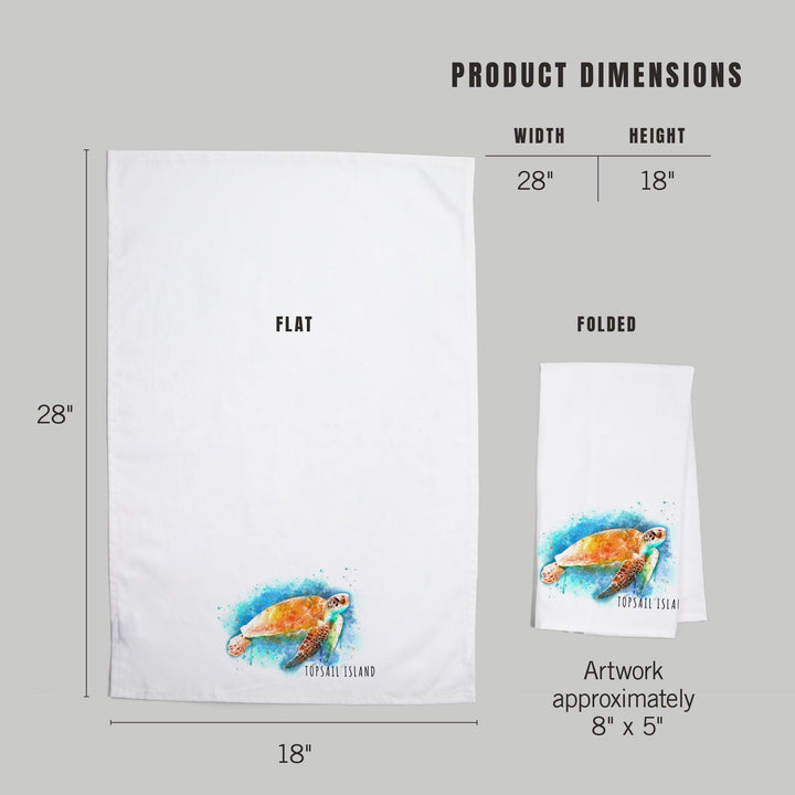 Topsail Island, North Carolina, Sea Turtle, Watercolor, Organic Cotton Kitchen Tea Towels Kitchen Lantern Press 