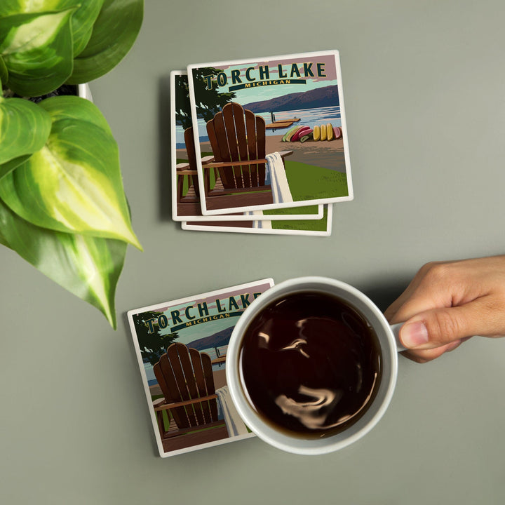 Torch Lake, Michigan, Adirondack Chairs, Coasters Coasters Lantern Press 