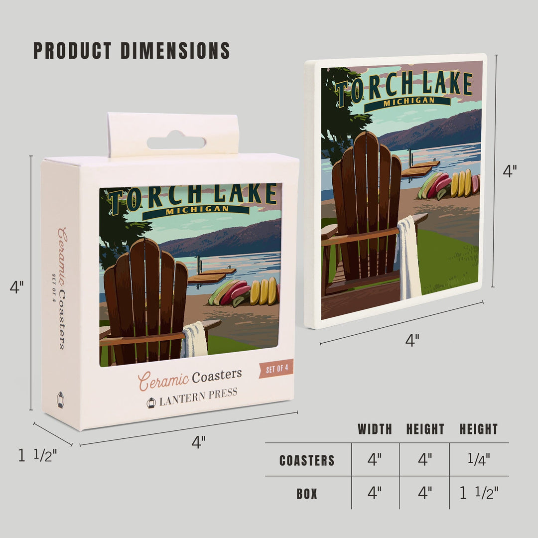 Torch Lake, Michigan, Adirondack Chairs, Coasters Coasters Lantern Press 