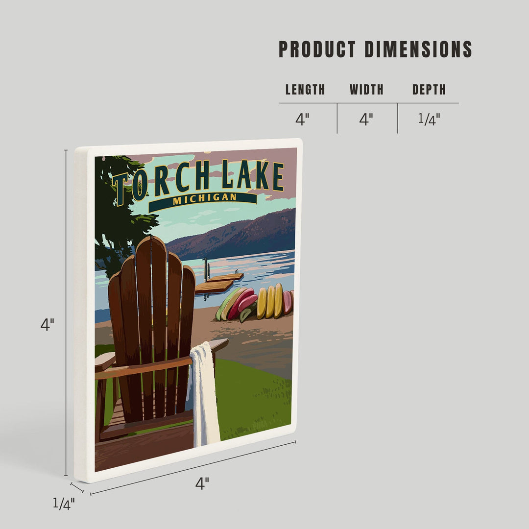 Torch Lake, Michigan, Adirondack Chairs, Coasters Coasters Lantern Press 