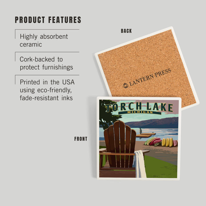 Torch Lake, Michigan, Adirondack Chairs, Coasters Coasters Lantern Press 